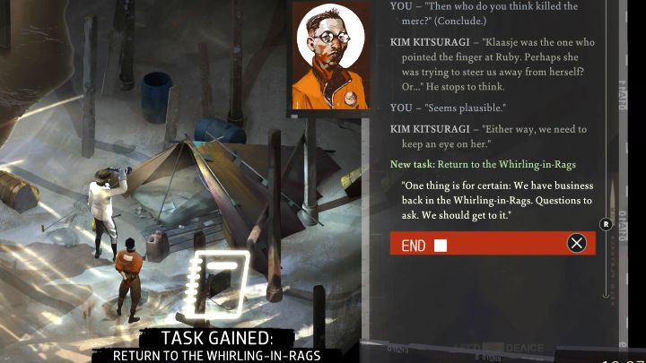 Zadanie to otrzymacie od razu po ukończeniu questu Poszukaj Ruby na wybrzeżu - musicie zaliczyć konfrontację z Ruby w jaskini pod budynkiem Felda (swoboda wyboru wariantu zachowania), a następnie znaleźć i przeczytać jej dziennik - Disco Elysium: Wróć do Whirling-in-Rags - solucja - Disco Elysium - poradnik do gry