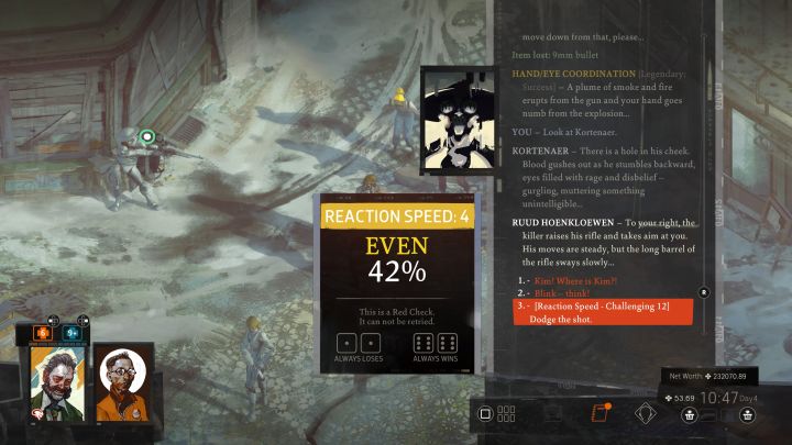 Jeśli pierwszym krokiem był Wasz atak na Kortenaera, to w drugim kroku Ruud wyceluje w Harryego i możecie wykonać test umiejętności Czas reakcji - Disco Elysium: Wróć do Whirling-in-Rags - solucja - Disco Elysium - poradnik do gry