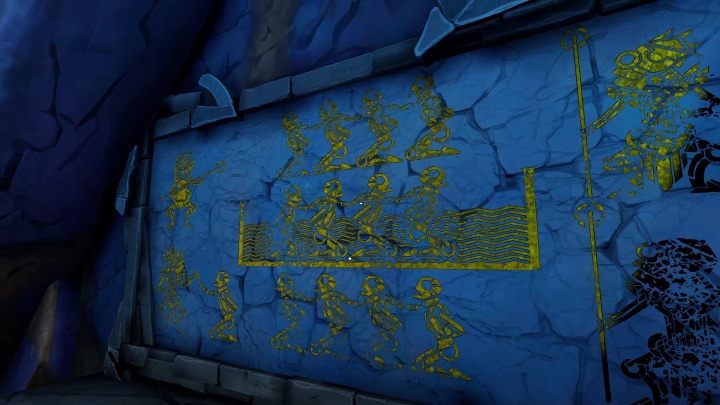 Ten mural znajduje się na prawo od wejścia do sanktuarium - Call of the Sea: Rozdział 6, Fhalgofn - malowidła ścienne - Call of the Sea - poradnik do gry