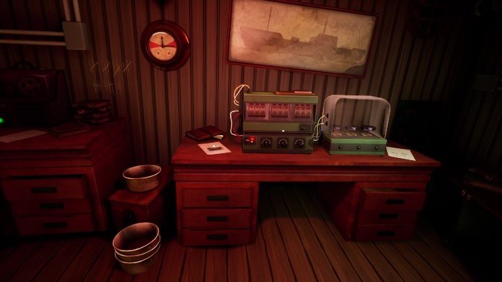 Maszyna z pływającymi kamieniami znajduje się na mocarnym, drewnianym biurku - Call of the Sea: Lewitujące kamienie - zagadka, rozdział 3 - Call of the Sea - poradnik do gry