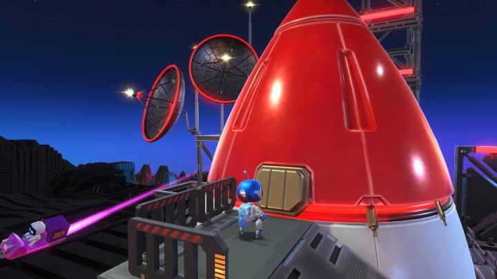 Uderz w klapę na czubku rakiety, aby ją otworzyć - Astros Playroom: Jaskinie buforowania - solucja, opis przejścia - Astros Playroom - poradnik do gry