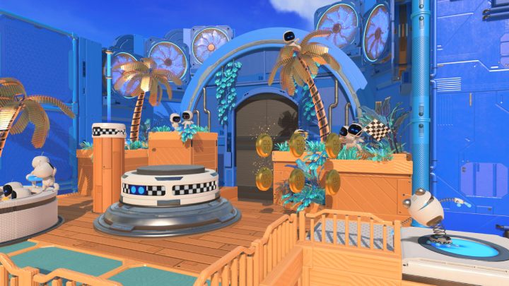 Przeskakuj w lewo po ruszających się platformach, aż dotrzesz na koniec poziomu - Astros Playroom: Sprężynowe spa - solucja, opis przejścia - Astros Playroom - poradnik do gry