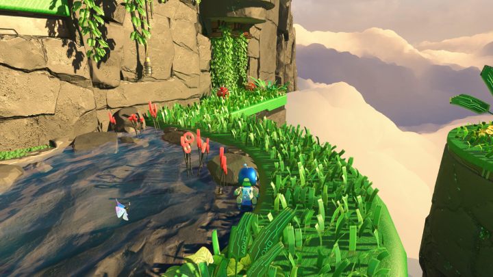 Za jeziorem znajduje się ukryta jaskinia, której bronią wrogowie z kolcami - Astros Playroom: Las renderów - solucja, opis przejścia - Astros Playroom - poradnik do gry