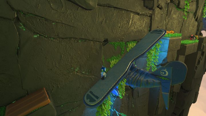 Przejdź koło punktu kontrolnego i wskocz na skrzydła samolotu - Astros Playroom: Las renderów - solucja, opis przejścia - Astros Playroom - poradnik do gry