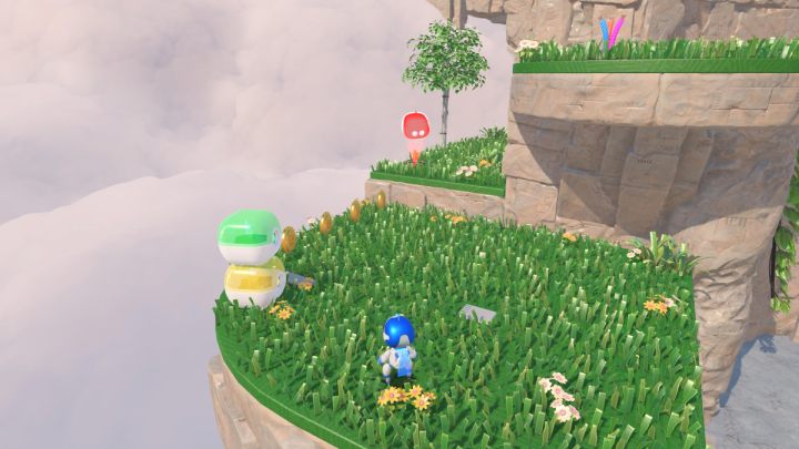 Zeskocz w dół i zabierz monety z żółtego i zielonego pojemnika - Astros Playroom: Wietrzna brama - solucja, opis przejścia - Astros Playroom - poradnik do gry