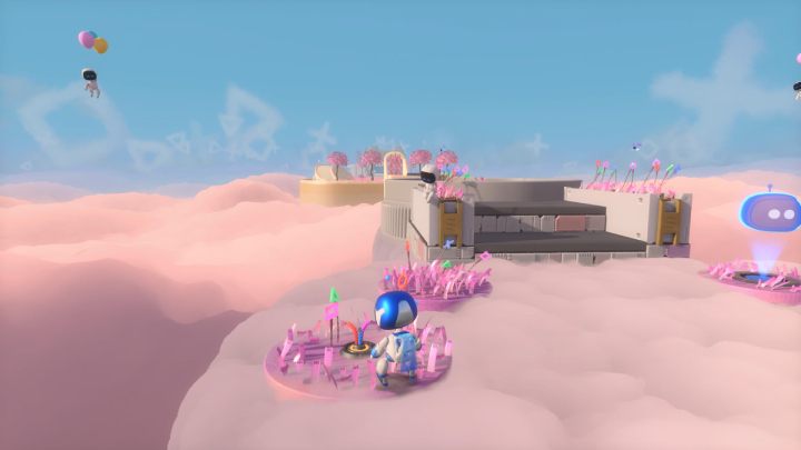 Po lewej stronie chmury znajdziesz wystające kable - Astros Playroom: Pola szybkości - solucja, opis przejścia - Astros Playroom - poradnik do gry