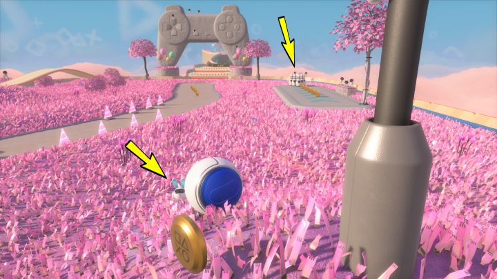 Po prawej stronie łąki znajdziesz drzewo, wokół którego będą biegać trzy zwierzęta - Astros Playroom: Pola szybkości - solucja, opis przejścia - Astros Playroom - poradnik do gry