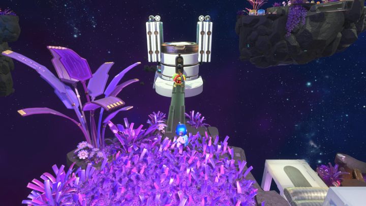 Zbierz wszystkie monety z fioletowej trawy i przejdź po metalowym moście - Astros Playroom: Głęboka przestrzeń danych - solucja, opis przejścia - Astros Playroom - poradnik do gry