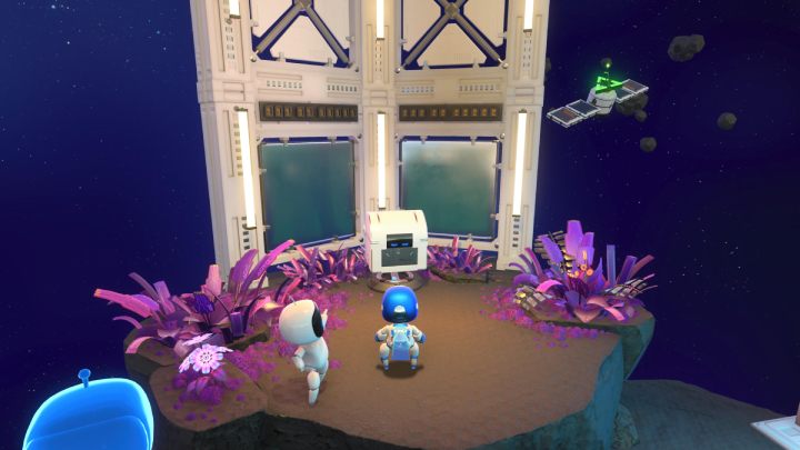 Przy kolejnym punkcie kontrolnym, pod kablami w skale, znajdziesz białą skrzynię - Astros Playroom: Głęboka przestrzeń danych - solucja, opis przejścia - Astros Playroom - poradnik do gry