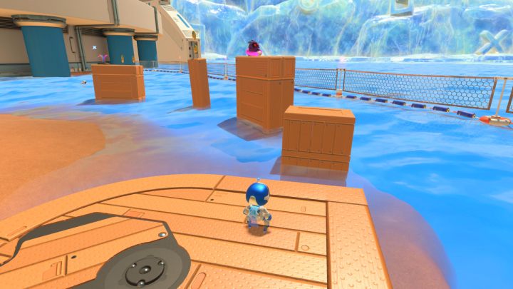 Przeskakuj na kolejne pojemniki, aż dotrzesz na ostatni - Astros Playroom: Plaża botów - solucja, opis przejścia - Astros Playroom - poradnik do gry