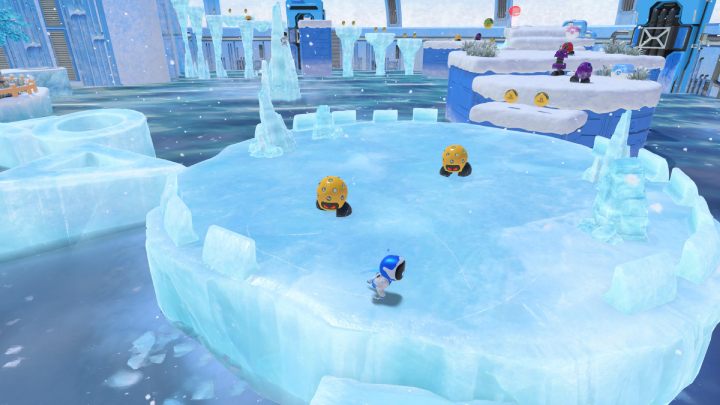 Pozbądź się przeciwników i rozbij sople lodu, w których ukryte są monety - Astros Playroom: Polarne kry - solucja, opis przejścia - Astros Playroom - poradnik do gry