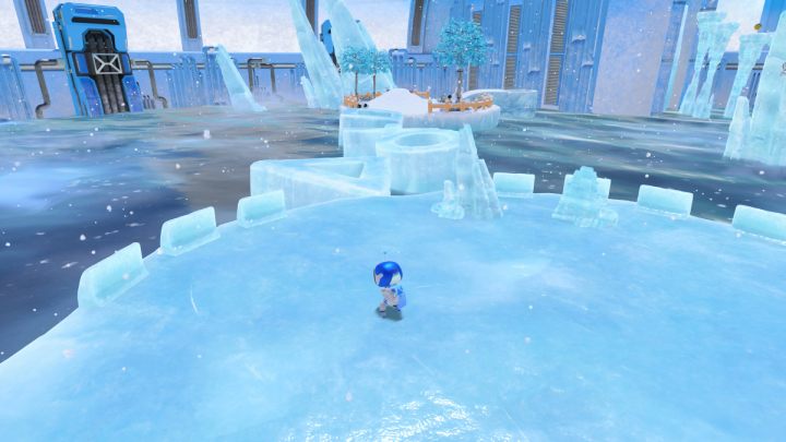 Z lodowiska przeskocz po blokach lodu na małą wyspę ze śniegiem - Astros Playroom: Polarne kry - solucja, opis przejścia - Astros Playroom - poradnik do gry