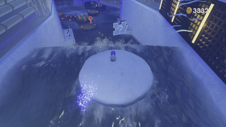 Wskocz na okrągłą lodową platformę i uruchom wiatrak - Astros Playroom: Polarne kry - solucja, opis przejścia - Astros Playroom - poradnik do gry