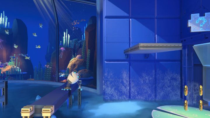 Udaj się w prawo i wciśnij przycisk znajdujący się na podłodze - Astros Playroom: Hotel pod sprężyną - solucja, opis przejścia - Astros Playroom - poradnik do gry