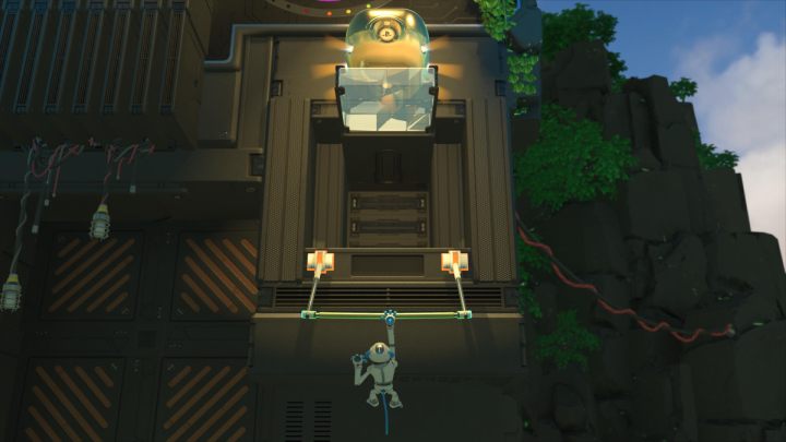 Rozhuśtaj się na drążku i doskocz do 2 artefaktu - kontrolera bezprzewodowego DualShock 4 - Astros Playroom: Teraflopowe czubki - solucja, opis przejścia - Astros Playroom - poradnik do gry