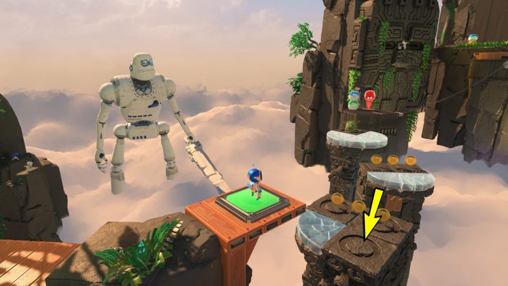 Zabierz monety z pojemnika, a następnie wejdź na czerwony guzik - Astros Playroom: Ruiny raytrace - solucja, opis przejścia - Astros Playroom - poradnik do gry