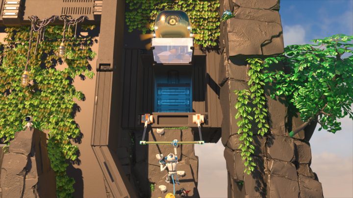 Rozhuśtaj się na drążku i podskocz do 2 artefaktu - kontroler celowniczy PS VR - Astros Playroom: Góra płyta główna - solucja, opis przejścia - Astros Playroom - poradnik do gry