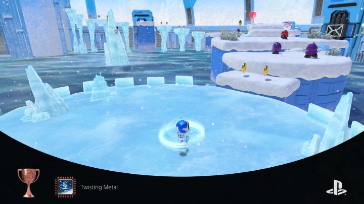 Jeżdżąc na łyżwach po okrągłym lodowisku przytrzymaj kwadrat, aby naładować atak obrotowy - Astros Playroom: Trofea - Astros Playroom - poradnik do gry