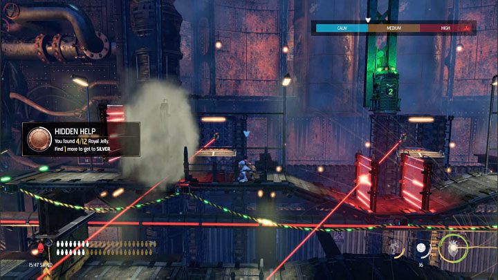 Docieramy do przycisku w górnej prawej części sali - jego wciśnięcie doprowadzi do pojawienia się snajperów - Oddworld Soulstorm: Zejście na Poziom 2, The Mines - solucja, opis przejścia - Oddworld Soulstorm - poradnik do gry