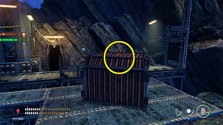 Abe po dotarciu na poziom Level 2 nie może od razu pójść w prawo, bo drogę blokują nieaktywne maszyny - Oddworld Soulstorm: Znalezienie drogi na Poziom 3, The Mines - solucja - Oddworld Soulstorm - poradnik do gry