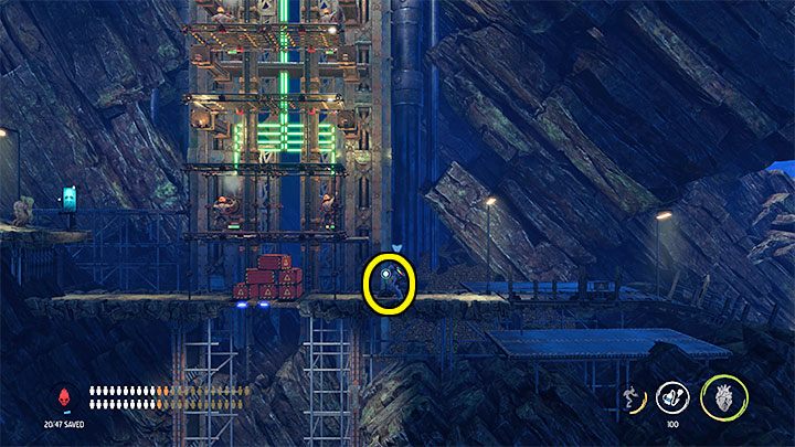 Wkrótce dotrzemy do wieży i na jej różnych balkonikach pracuje łącznie 8 Mudokonów - Oddworld Soulstorm: Znalezienie drogi na Poziom 3, The Mines - solucja - Oddworld Soulstorm - poradnik do gry