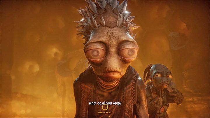 Znajdziemy się w lepiej oświetlonym obszarze i musimy wyruszyć w prawo - Oddworld Soulstorm: Spotkanie z Keeperem, The Sanctum - solucja, opis przejścia - Oddworld Soulstorm - poradnik do gry