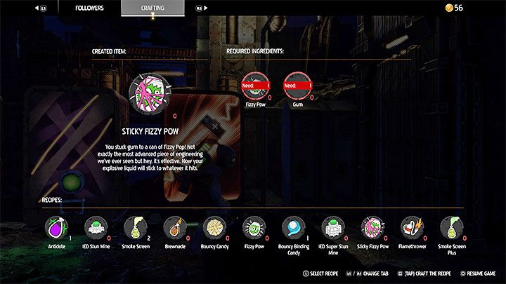 Wymagane składniki do craftingu: Fizzy Pow, Gum (rzadki materiał - możemy go też odnajdywać w automatach) - Oddworld Soulstorm: Gadżety - lista wszystkich - Oddworld Soulstorm - poradnik do gry