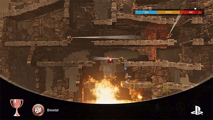 Wybieramy z inwentarza butelkę z naparem (Brew Bottle) i rzucamy nią w ognisko w momencie gdy będzie obok niego przechodził Slig - Oddworld Soulstorm: Trofea/Osiągnięcia - lista - Oddworld Soulstorm - poradnik do gry