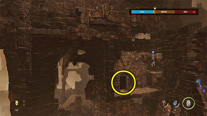 Po wyeliminowaniu pierwszego Sliga przeskoczmy na prawą półkę żeby zabrać sekret Royal Jelly - Oddworld Soulstorm: Odnalezienie innych Mudokonów, The Ruins - solucja - Oddworld Soulstorm - poradnik do gry