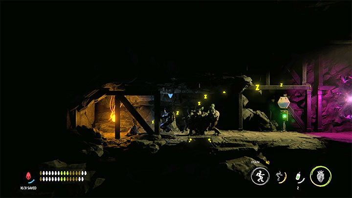 Badamy opcjonalny lewy tunel, w którym znajduje się sekret Royal Jelly - Oddworld Soulstorm: Ponowne przekroczenie doliny, Sorrow Valley - solucja - Oddworld Soulstorm - poradnik do gry