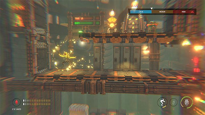 Wracamy ostrożnie na górę ponownie doskakując do drążków i pomagając sobie w razie potrzeby podwójnym skokiem - Oddworld Soulstorm: Dotarcie do wieży Fueling Tower, Phat Station - solucja - Oddworld Soulstorm - poradnik do gry