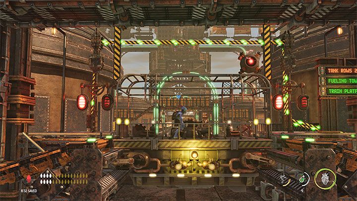 Po skorzystaniu z wyjścia możemy poniszczyć nowe skrzynki lub od razu wyruszyć w lewo - Oddworld Soulstorm: Dotarcie do wieży Fueling Tower, Phat Station - solucja - Oddworld Soulstorm - poradnik do gry