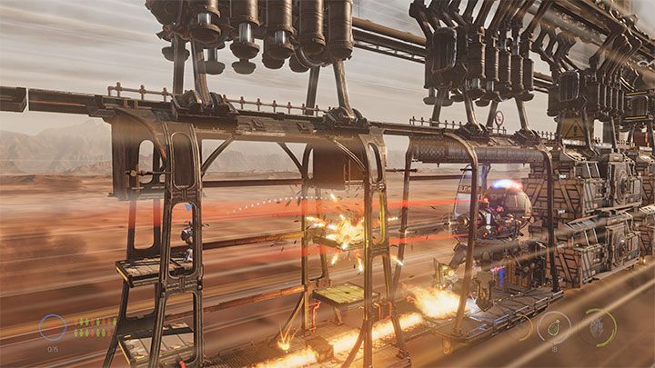 Nie próbujmy zbliżać się za bardzo do bossa, bo Abe od razu zginie - Oddworld Soulstorm: Slig Mama, pojedynek z bossem, The Hijack - solucja - Oddworld Soulstorm - poradnik do gry