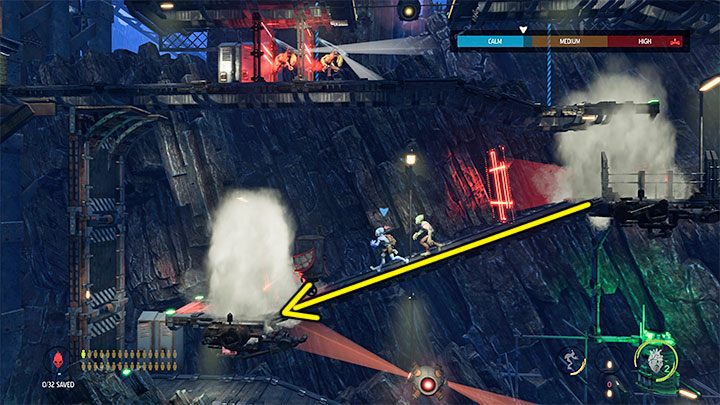 W prawej części opisywanego obszaru znajdziemy 1 Mudokona do zrekrutowania oraz śpiącego Sliga na parterze (jeśli został wszczęty alarm, to docelowo ponownie zaśnie po powrocie do stanu Calm) - Oddworld Soulstorm: Ominięcie ochrony, Necrum - solucja, opis przejścia - Oddworld Soulstorm - poradnik do gry