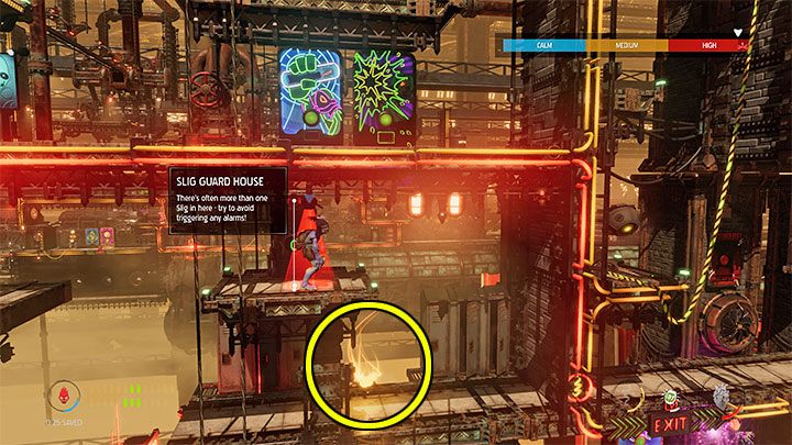 W trakcie eksploracji niższych poziomów lokacji Workzone 1 znajdziemy kolejny sekret Royal Jelly (powyższy obrazek) - Oddworld Soulstorm: Odblokowanie platformy w Workzone 1, Feeco Depot - solucja - Oddworld Soulstorm - poradnik do gry