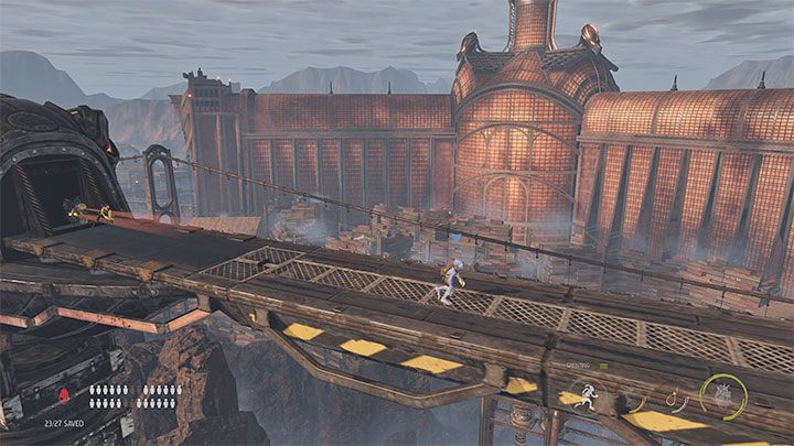 Wdrapujemy się na wyższe półki i wyruszamy w prawo - Oddworld Soulstorm: Wspinaczka na dźwig Loading Crane, The Yards - solucja - Oddworld Soulstorm - poradnik do gry