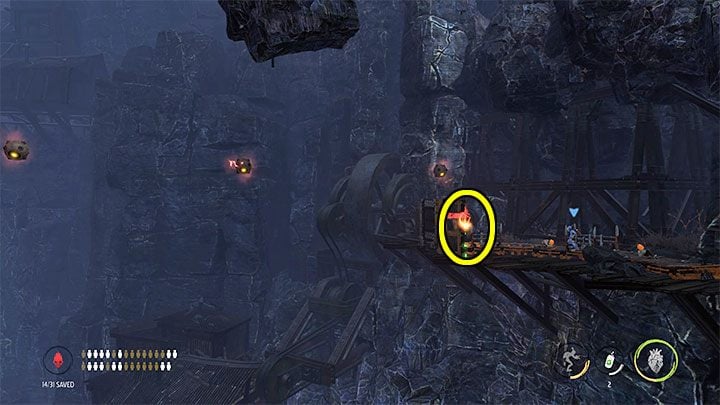 Zeskakiwanie na coraz niższe półki doprowadzi bohatera do sekretnej lokacji, w której jest znajdźka Royal Jelly - Oddworld Soulstorm: Etap 5 - wszystkie sekrety, lista - Oddworld Soulstorm - poradnik do gry