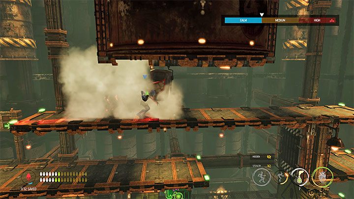 Niedaleko miejsca rozpoczęcia eksploracji Tank Row 3D spotkamy 3 Mudokony i możemy wydać im polecenie podążania za Abeem - Oddworld Soulstorm: Przeprawa przez Tank Row 3D, Phat Station - solucja - Oddworld Soulstorm - poradnik do gry