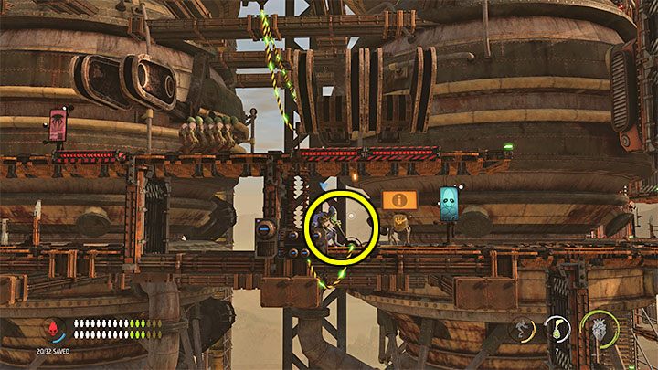 Począwszy od tego miejsca pojawiają się kolejne pułapki - obracające się mechanizmy - Oddworld Soulstorm: Dotarcie na szczyt Fueling Tower, Phat Station - solucja - Oddworld Soulstorm - poradnik do gry