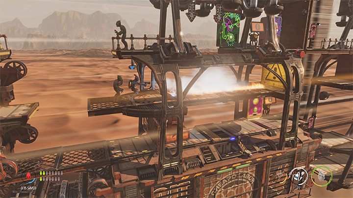 Możemy teraz wybrać z inwentarza gaśnicę i użyć jej do ugaszenia pożaru - Oddworld Soulstorm: Uwolnienie Mudokonów z wagonów, The Hijack - solucja - Oddworld Soulstorm - poradnik do gry