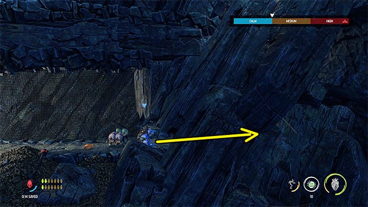 Pozostajemy w lokacji z Mudokonami i przeciskamy się przez zaznaczony na obrazku otwór - Oddworld Soulstorm: Więzienia Holding Pen 10-6, Escape - solucja - Oddworld Soulstorm - poradnik do gry