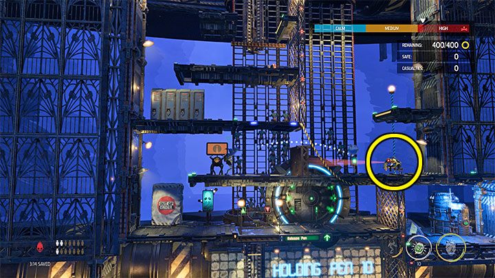 Odblokujmy checkpoint i dopiero wtedy pociągnijmy za dźwignię żeby rozpocząć ochranianie Mudokonów przed Sligami - Oddworld Soulstorm: Więzienia Holding Pen 10-6, Escape - solucja - Oddworld Soulstorm - poradnik do gry