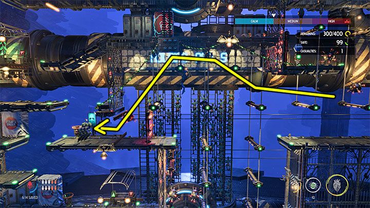 To jeszcze nie wszystko, bo po wciśnięciu przycisku musimy powrócić na lewą półkę, czyli do miejsca, z którego przyszliśmy - Oddworld Soulstorm: Więzienia Holding Pen 10-6, Escape - solucja - Oddworld Soulstorm - poradnik do gry