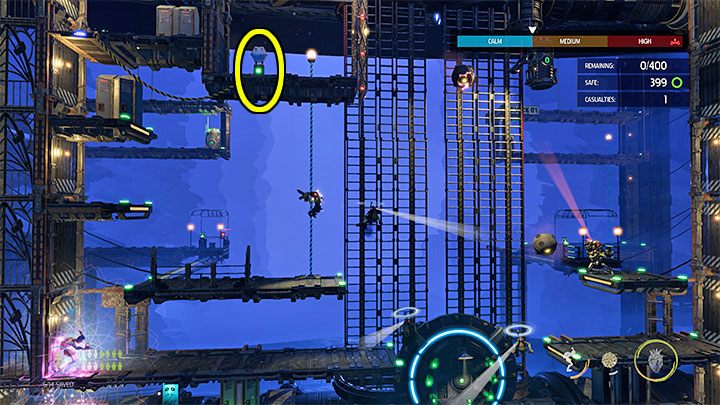 Po tym jak wszystkie Mudokony uciekną chowamy się w jednym z dolnych korytarzy i używamy opętania na lewym Sligu - Oddworld Soulstorm: Więzienia Holding Pen 5-1, Escape - solucja - Oddworld Soulstorm - poradnik do gry