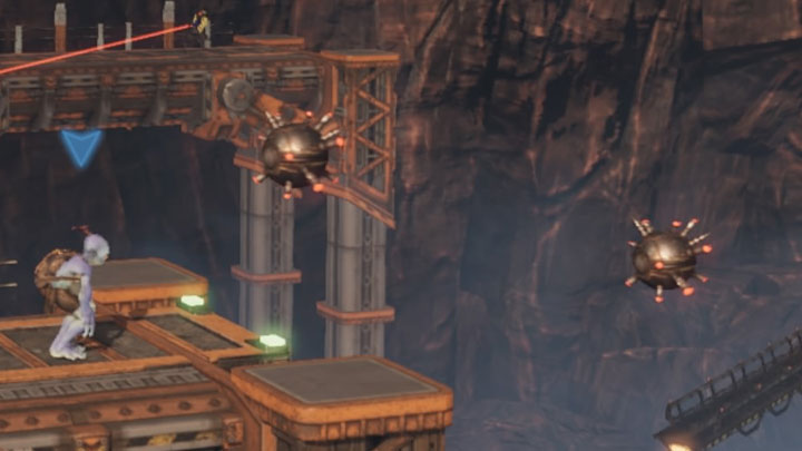 Zadaniem Abea jest przedostanie się na drugi koniec dużej lokacji Gantry Channel wypełnionej kolcami - Oddworld Soulstorm: Przeprawa przez Gantry Channel, The Yards - solucja - Oddworld Soulstorm - poradnik do gry