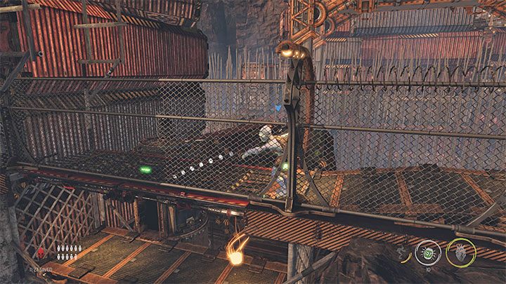 Po tym jak bezpiecznie dotrzemy na drugi koniec Gantry Channel używamy windy i czekamy aż przemieści się ona na pierwszy plan - Oddworld Soulstorm: Przeprawa przez Gantry Channel, The Yards - solucja - Oddworld Soulstorm - poradnik do gry