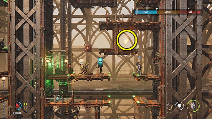 Po zakończeniu przejażdżki windą docieramy do wspomnianego Sliga i ogłuszamy / wiążemy go - Oddworld Soulstorm: Odnalezienie Alfa i innych, Reunion - solucja - Oddworld Soulstorm - poradnik do gry