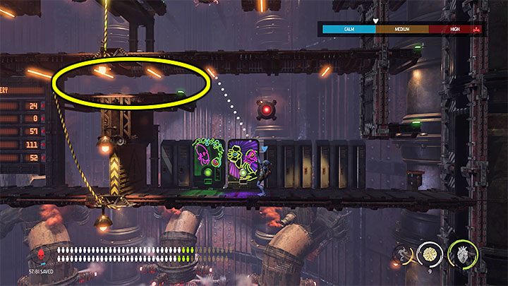 Na niższym poziomie przebywają kolejne Sligi i ponownie warto wspomagać się rzucanymi cukierkami (pierwszym z nich możemy zaatakować Sliga bez ryzyka opuszczania się całkiem na dół) - Oddworld Soulstorm: Otwarcie ostatniej bramy, Brewery - solucja - Oddworld Soulstorm - poradnik do gry