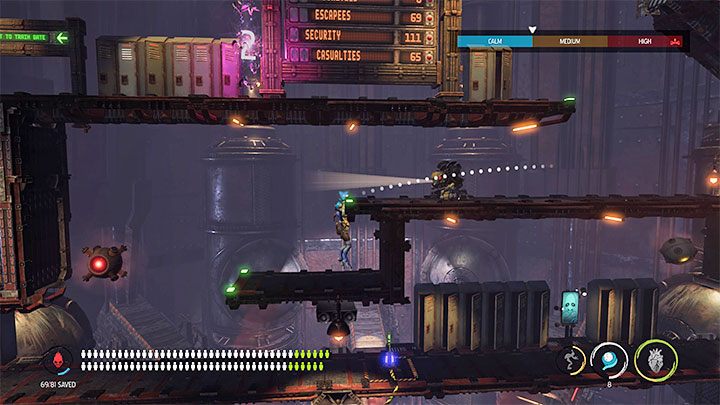 Wyruszamy w lewo w pojedynkę i z pociągnięciem za pierwszą dźwignię czekamy aż patrolujący okolicę Slig zwróci się w przeciwną stronę - Oddworld Soulstorm: Otwarcie ostatniej bramy, Brewery - solucja - Oddworld Soulstorm - poradnik do gry