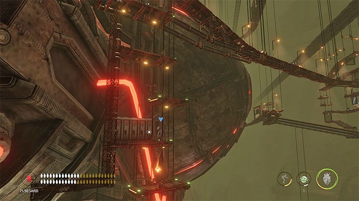 W trakcie przeprawy w prawo możemy zbadać górną półkę ze skrzynkami i szafkami, a także zaatakować nowe Sligi lub ominąć wrogów dzięki doskakiwaniu do drążków - Oddworld Soulstorm: Aktywowanie 5 komór Brewing Chambers - solucja - Oddworld Soulstorm - poradnik do gry